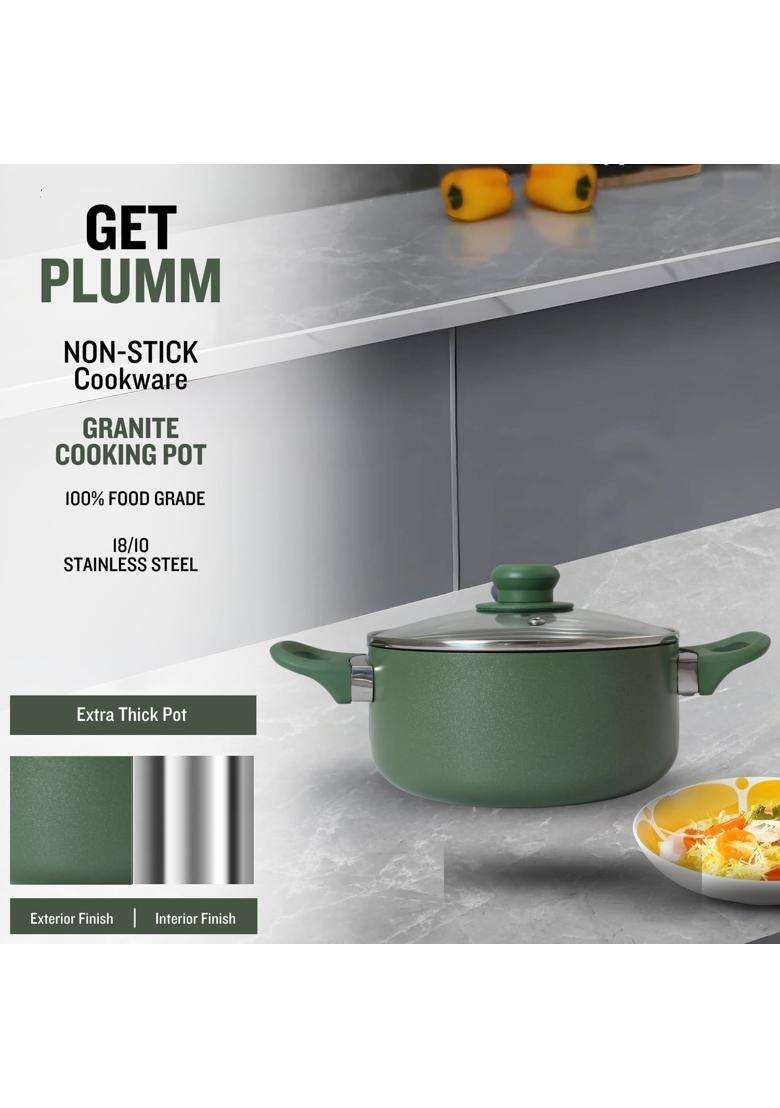 PLUMM Get Plumm Cooking Pot with Lid | 5 L | 5.3 Qt | 24 cm | 9.4 Inch | Induction Compatible | Non-Stick - Indya