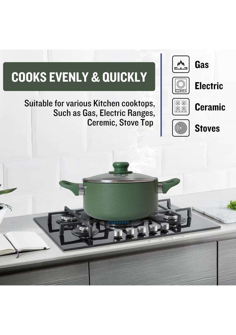 PLUMM Get Plumm Cooking Pot with Lid | 5 L | 5.3 Qt | 24 cm | 9.4 Inch | Induction Compatible | Non-Stick - Indya