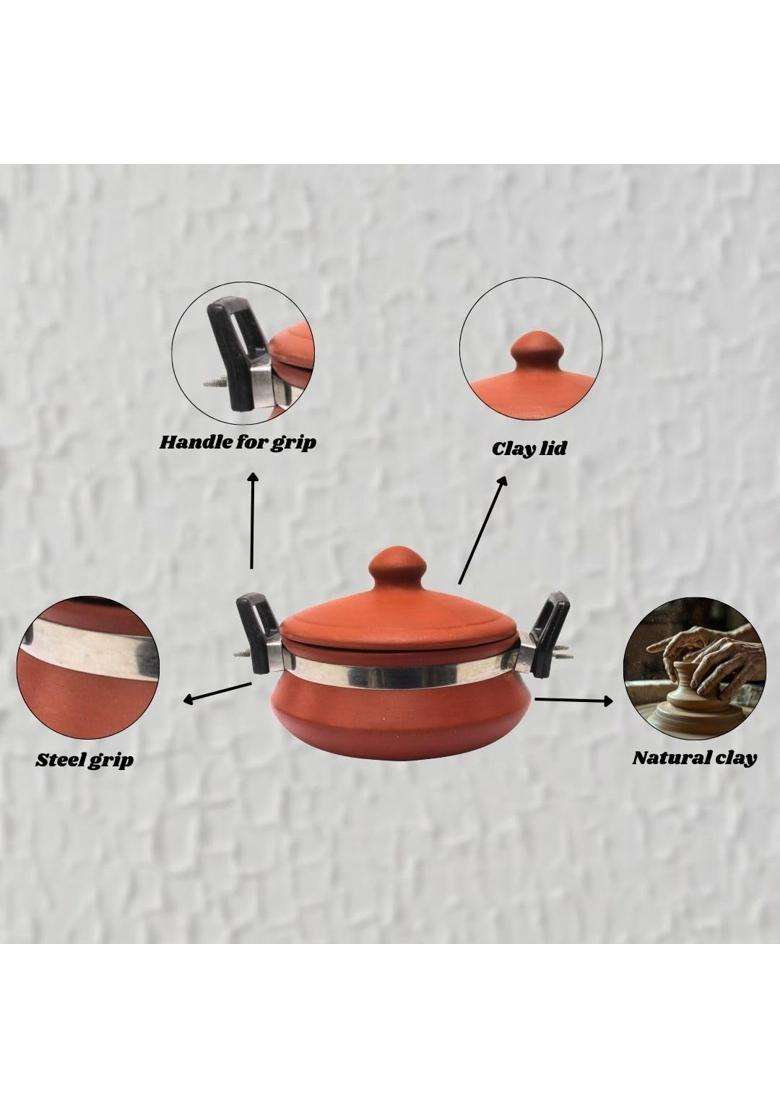 Terra Charms Clay Daal Handi | 1.5 L | 1.6 Qt | Handcrafted - Indya
