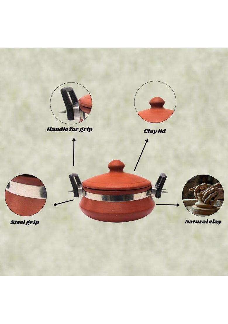 Terra Charms Clay Daal Handi | 1.5 L | 1.6 Qt | Non-Toxic - Indya