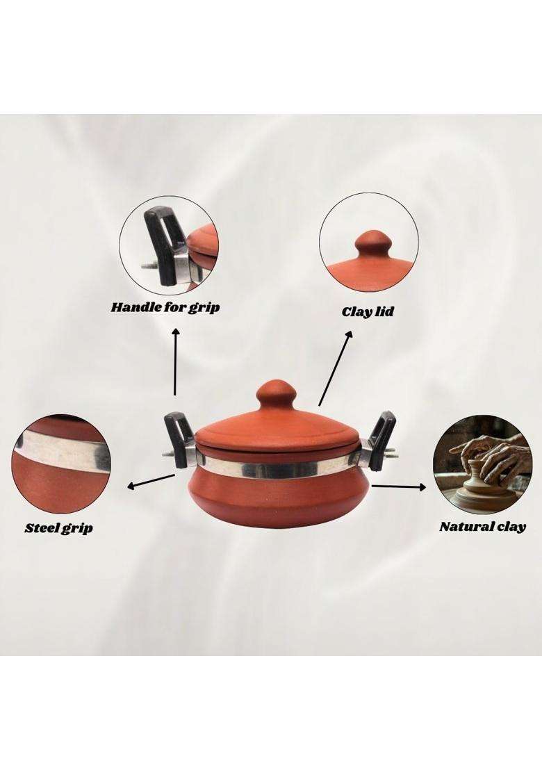 Terra Charms Clay Daal Handi | 1.5 L | 1.6 Qt | Handcrafted - Indya