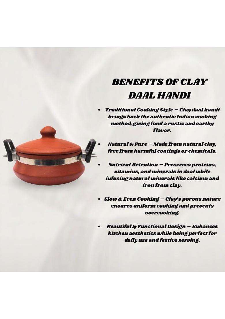 Terra Charms Clay Daal Handi | 1.5 L | 1.6 Qt | Handcrafted - Indya