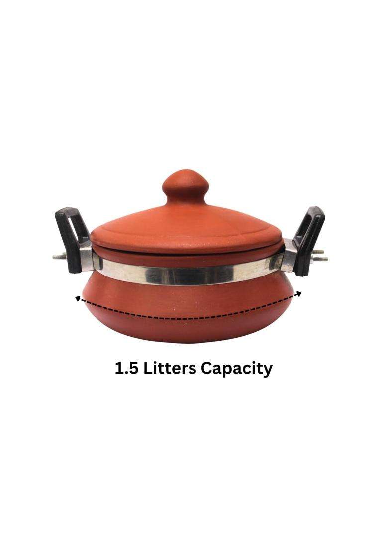 Terra Charms ClayHerb Daal Handi Cooking Pot with Glass Lid | 1.5 L | 1.6 Qt - Indya