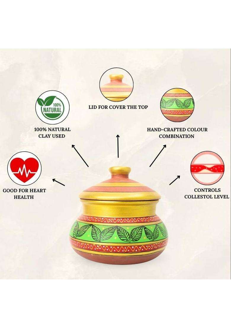Terra Charms Green Clay Daal Handi Terra Charms | 2.5 L | 2.6 Qt | Handcrafted - Indya