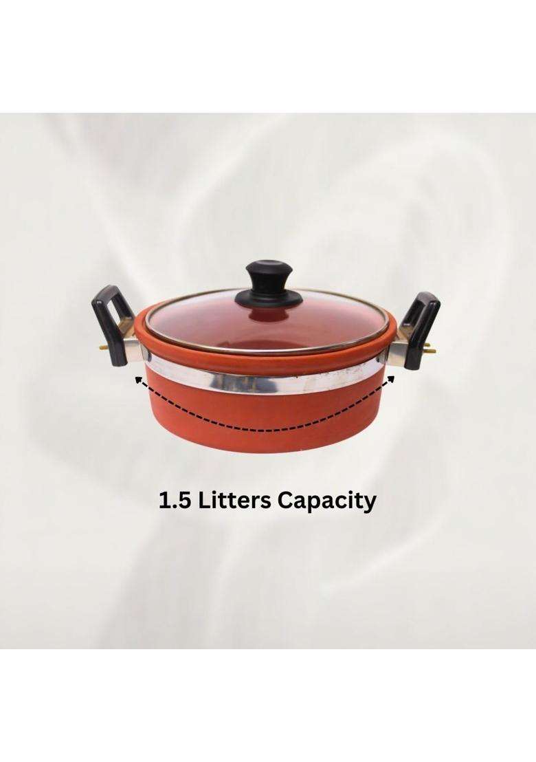 Terra Charms Clay Kadhai Wok Handmade Mitti Cooking Kadhai | 1.5 L | 1.6 Qt - Indya
