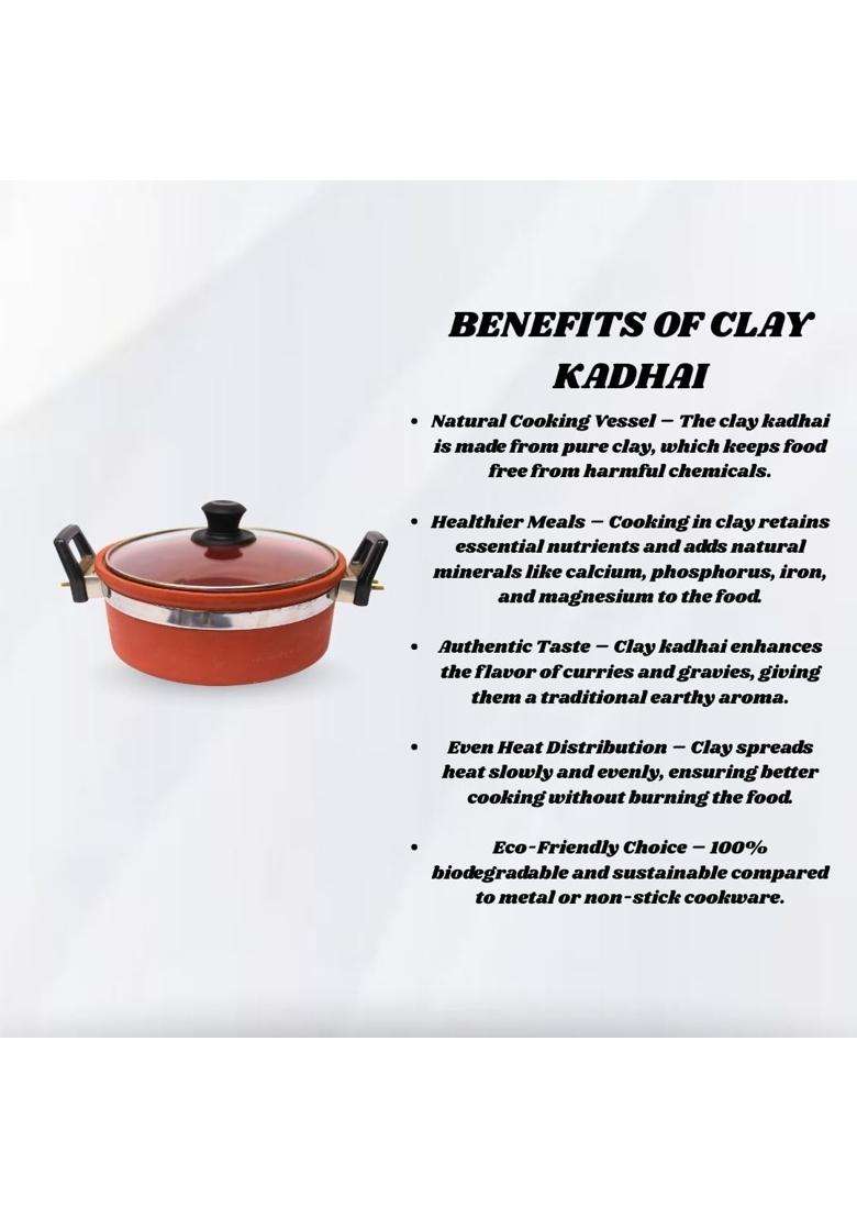 Terra Charms Clay Kadhai Wok | 1.5 L | 1.6 Qt | Handcrafted - Indya