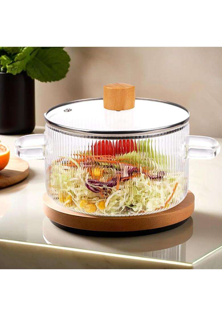 The Better Home Zeno Borosilicate Glass Cookware for Gas Stove | 1.45 L | 1.5 Qt | With Lid - Indya