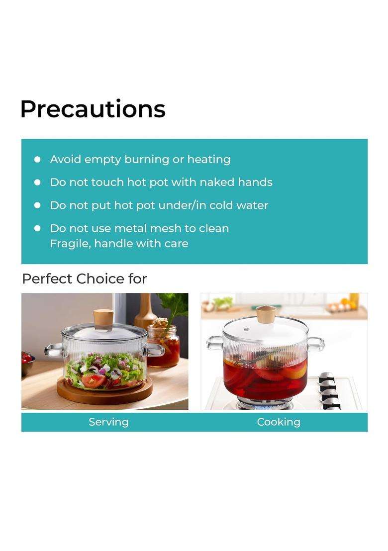 The Better Home Zeno Borosilicate Glass Cookware for Gas Stove | 1.45 L | 1.5 Qt | With Lid - Indya