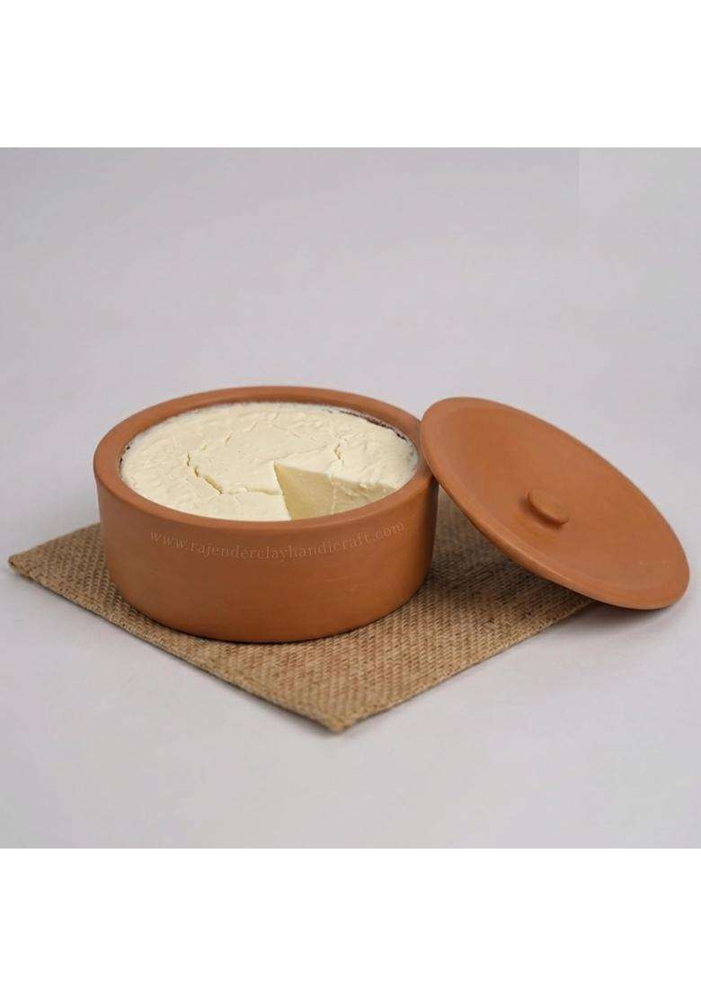 RAJENDER CLAY HANDICRAFT Handmade Terracotta Flat Curd Pot | 500 ml | 16.9 fl oz | Non-Toxic - Indya