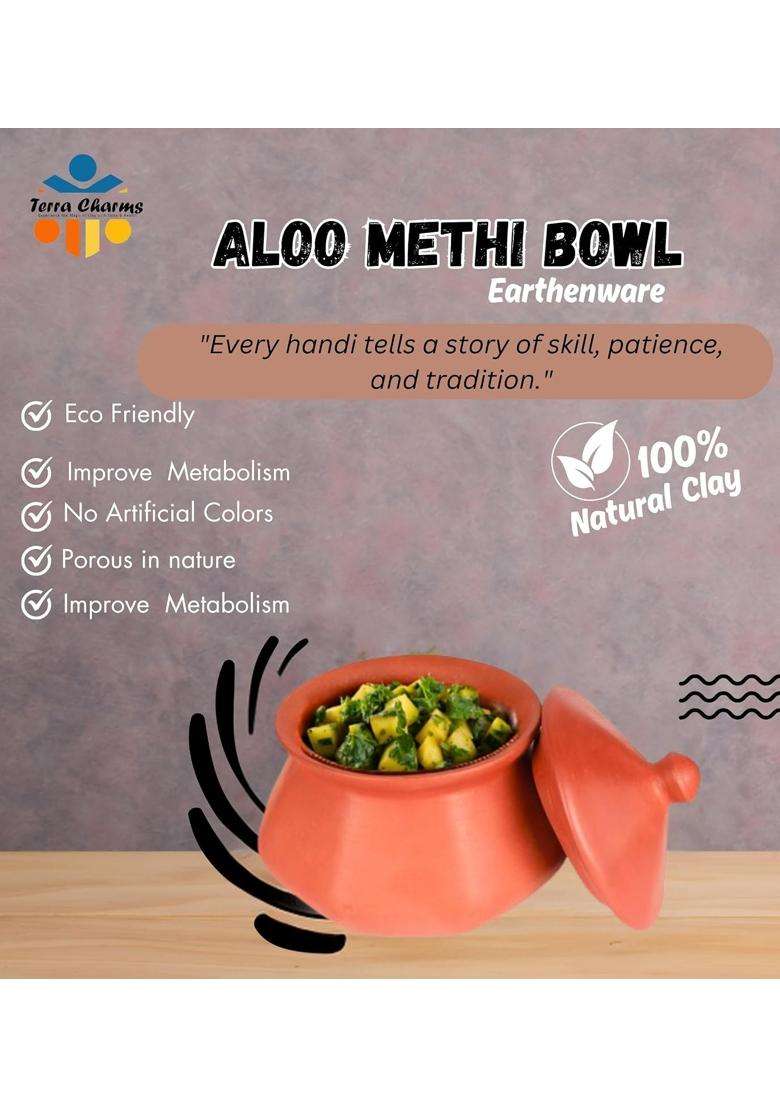 Terra Charms Clay Curd Pot for Allo Methi Cooking | 1 L | 1.1 Qt - Indya