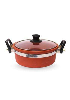 Terra Charms Clay Kadhai Wok with Glass Lid | 2.5 L | 2.6 Qt
