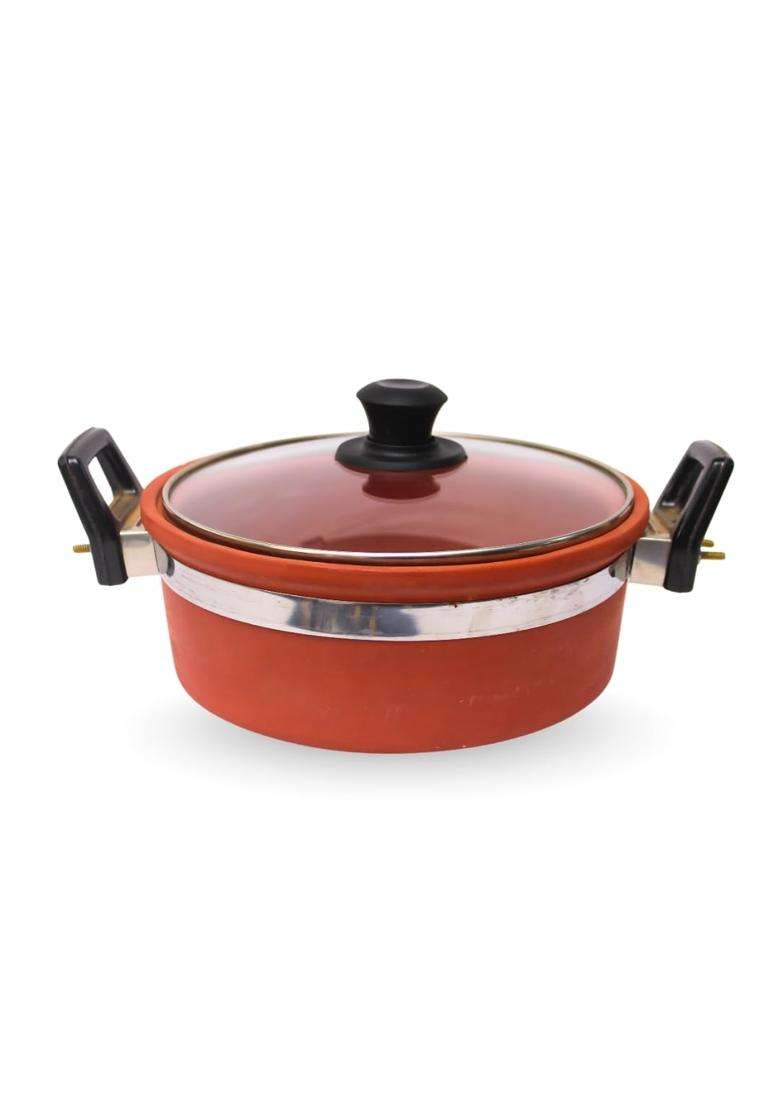 Terra Charms Heritage Clay Kadhai Wok with Glass Lid | 2.5 L | 2.6 Qt | Handcrafted - Indya