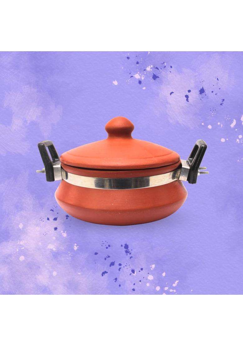 Terra Charms ClayTone Clay Daal Handi Cooking Pot with Glass Lid | 1.5 L | 1.6 Qt | Non-Toxic - Indya