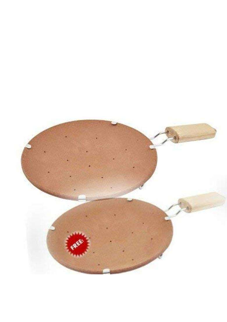 SHRIYAM CRAFT Clay Tawa Flat Griddle Brown | 2-Piece Set - Indya