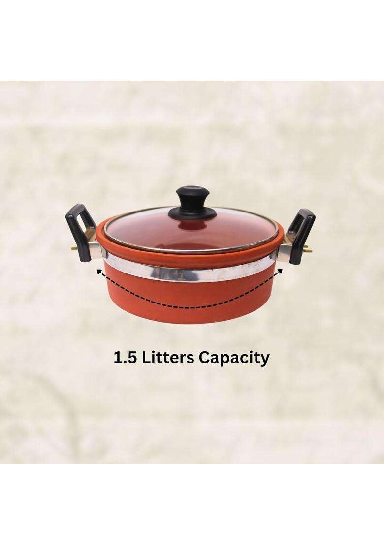 Terra Charms Clay Kadhai Wok Handmade Mitti Kadhai for Sabzi | 1.5 L | 1.6 Qt - Indya