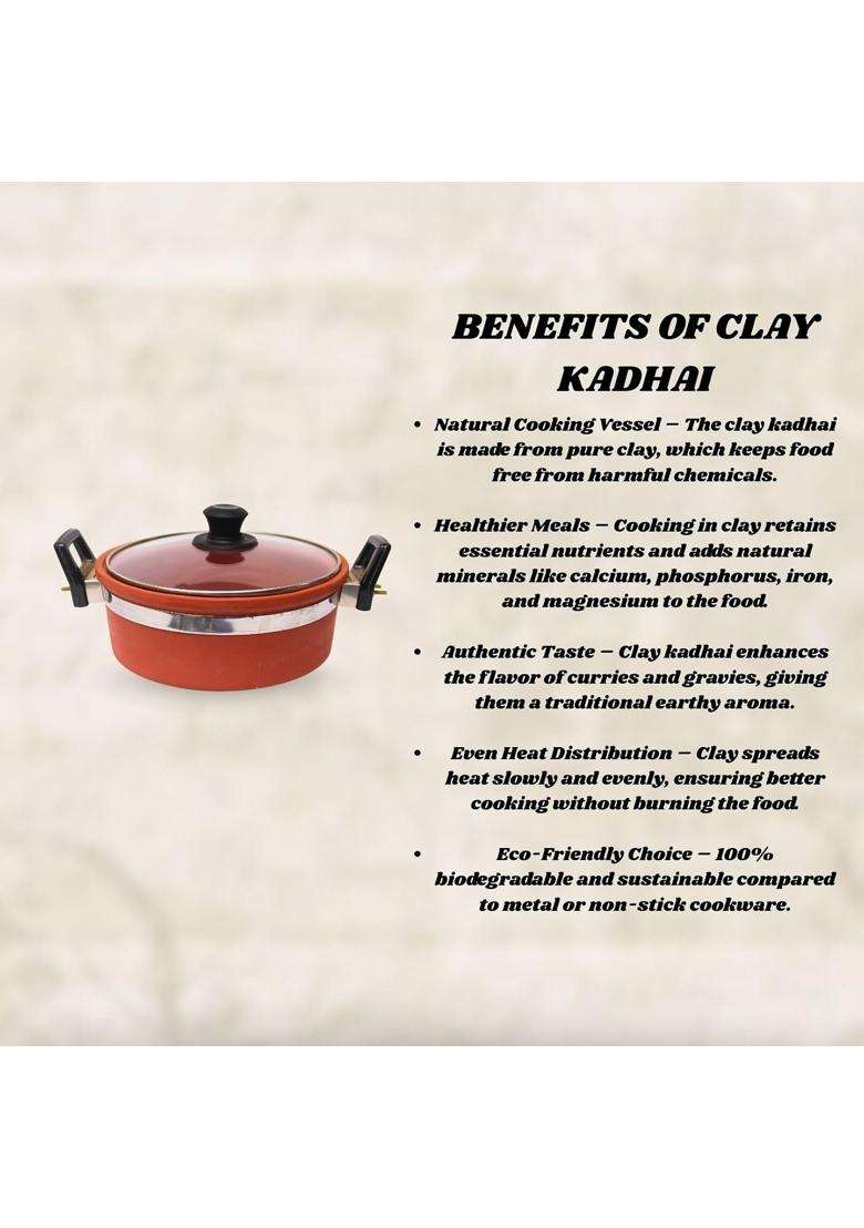 Terra Charms Clay Kadhai Wok Handmade Mitti Kadhai for Sabzi | 1.5 L | 1.6 Qt - Indya