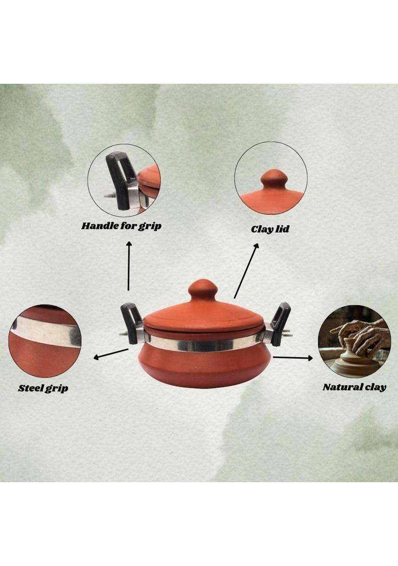 Terra Charms Clay Daal Handi Cooking Pot | 1.5 L | 1.6 Qt | Handcrafted - Indya