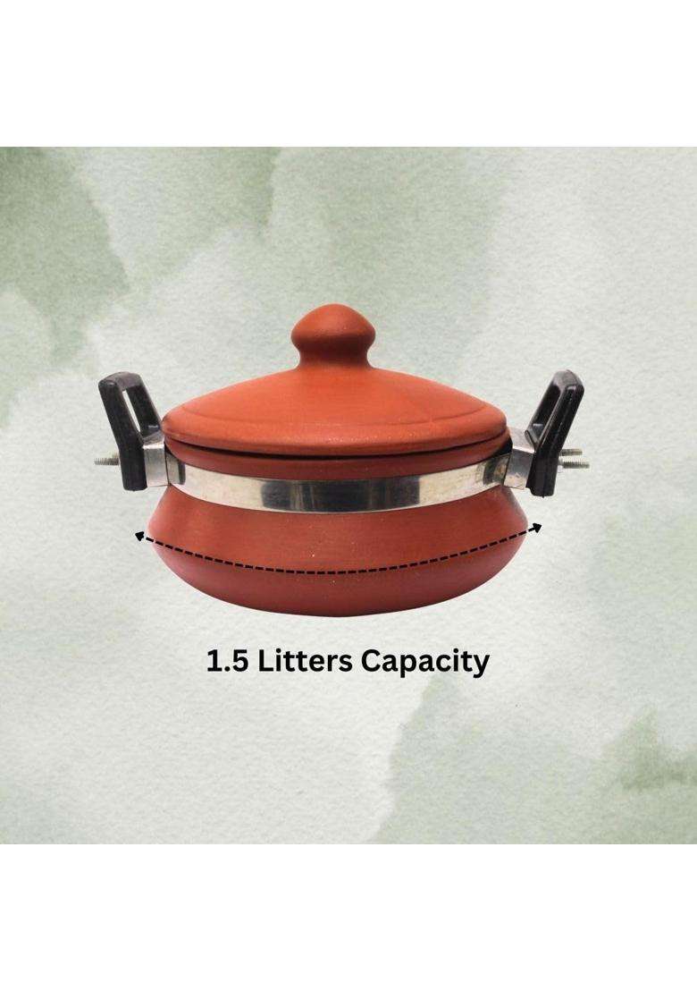 Terra Charms Clay Daal Handi Cooking Pot | 1.5 L | 1.6 Qt | Handcrafted - Indya
