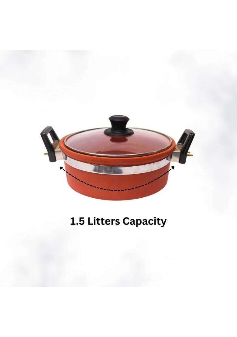 Terra Charms Clay Kadhai Wok Handmade Mitti Kadhai for Curry | 1.5 L | 1.6 Qt - Indya