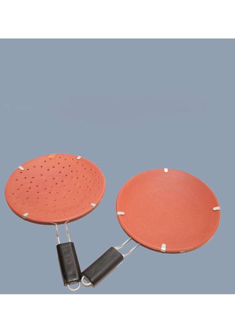 Terra Charms Mitti Terracotta Clay Roti Tawa Flat Griddle Combo Set with Stand | 10 Inch | Pack of 2 | Handcrafted - Indya