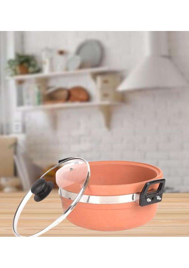 Terra Charms Clay KadhaiAuthentic Mitti Ka Kadhai Wok Handcrafted for Traditional Cooking | 1.5 L | 1.6 Qt | With Lid - Indya