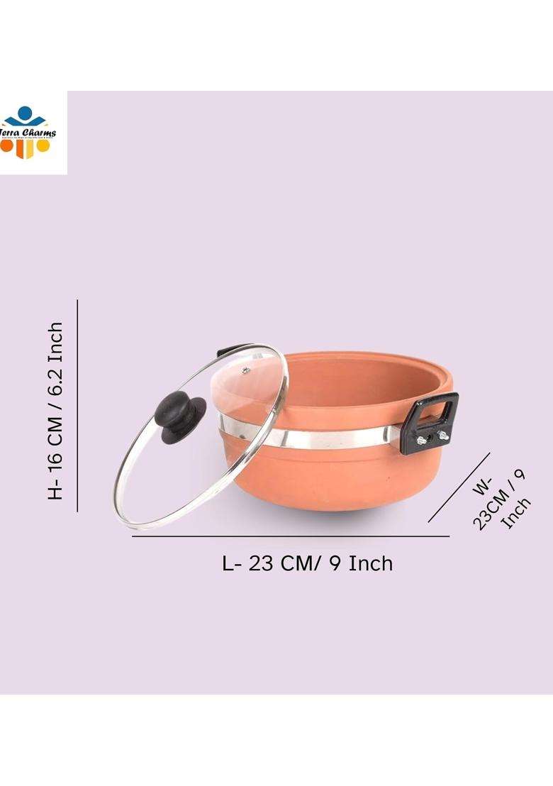 Terra Charms Clay KadhaiAuthentic Mitti Ka Kadhai Wok Handcrafted for Traditional Cooking | 1.5 L | 1.6 Qt | With Lid - Indya