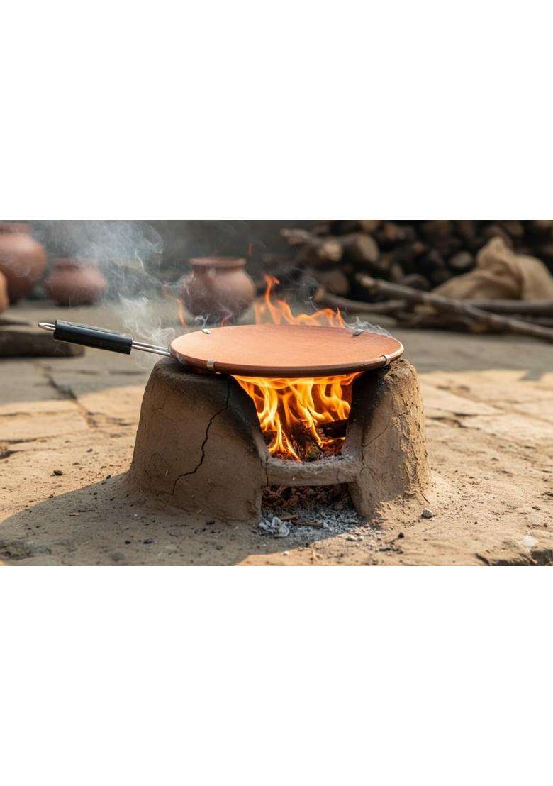 SHRIYAM CRAFT Clay Tawa Flat Griddle with Black Handle | Non-Stick - Indya