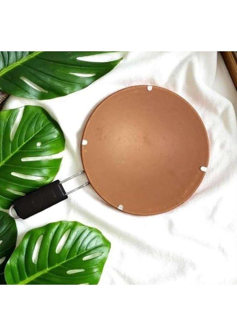 SHRIYAM CRAFT Clay Tawa Flat Griddle with Black Handle | Non-Stick - Indya