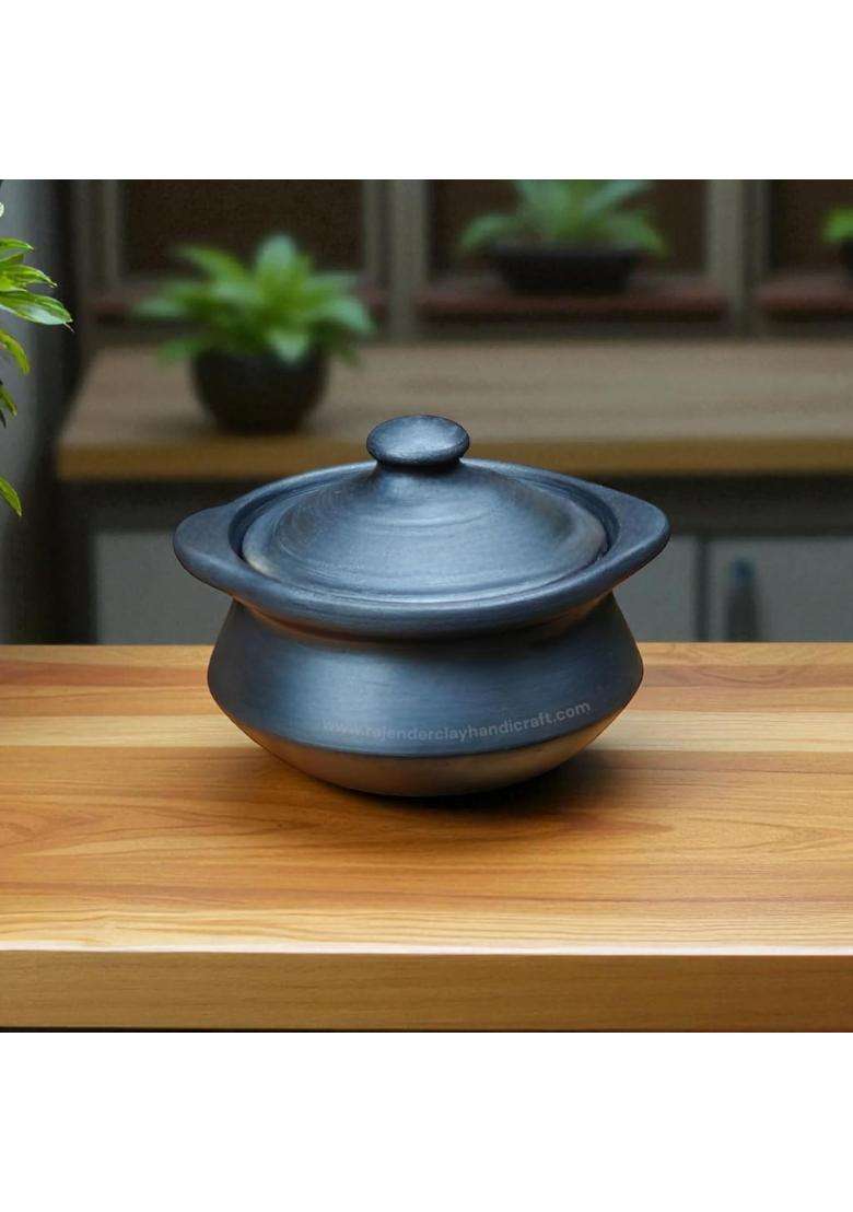 RAJENDER CLAY HANDICRAFT Black Mitti Clay Curd Pot | 500 ml | 16.9 fl oz | Handcrafted - Indya