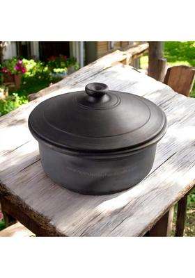 RAJENDER CLAY HANDICRAFT Handmade Black Mitti Clay Patila Cooking Pot | 4 L | 4.2 Qt