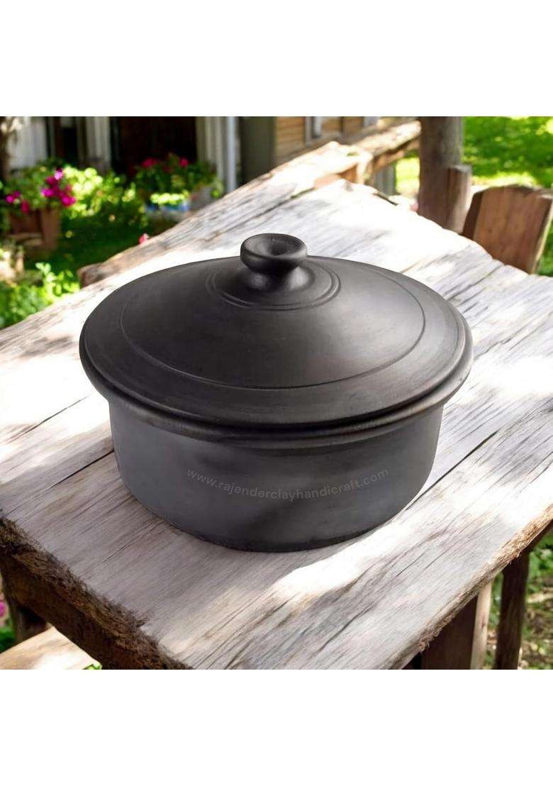 RAJENDER CLAY HANDICRAFT Handmade Black Mitti Clay Patila Cooking Pot | 4 L | 4.2 Qt - Indya