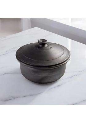 RAJENDER CLAY HANDICRAFT Handmade Black Mitti Clay Patila Cooking Pot | 3 L | 3.2 Qt