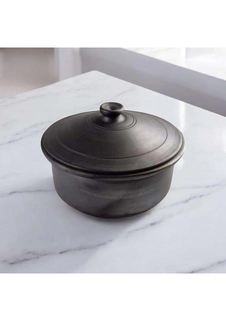 RAJENDER CLAY HANDICRAFT Handmade Black Mitti Clay Patila Cooking Pot | 3 L | 3.2 Qt - Indya