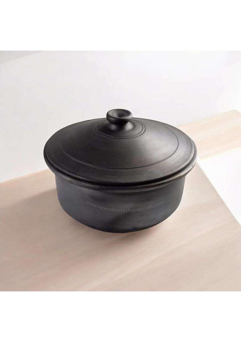 RAJENDER CLAY HANDICRAFT Handmade Black Mitti Clay Patila Cooking Pot | 3 L | 3.2 Qt - Indya