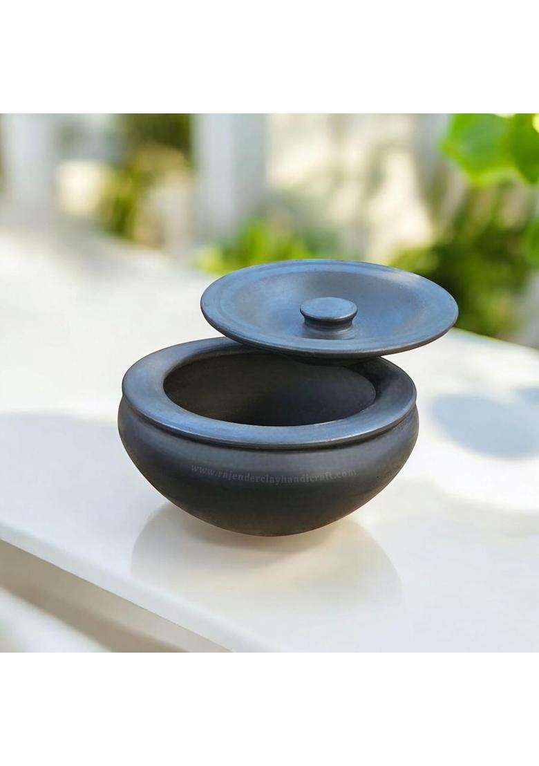 RAJENDER CLAY HANDICRAFT Handmade Dahi Handi Black Clay Curd Pot | 500 ml | 16.9 fl oz | Non-Toxic - Indya