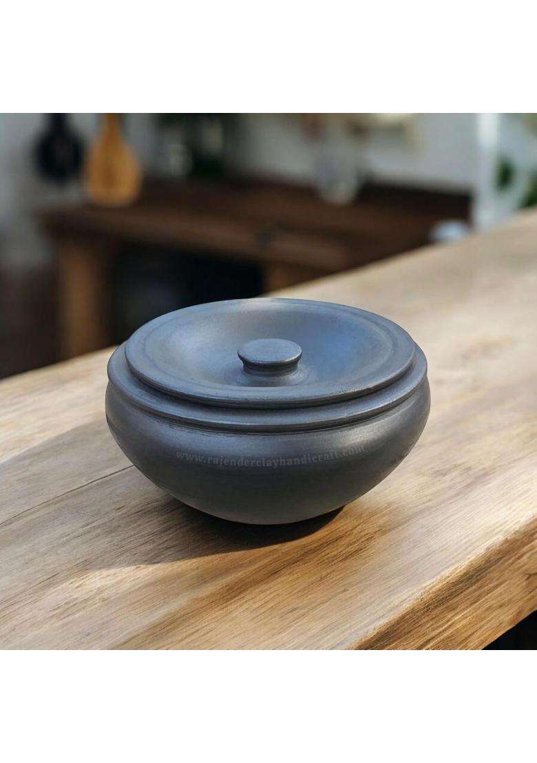 RAJENDER CLAY HANDICRAFT Handmade Dahi Handi Black Clay Curd Pot | 500 ml | 16.9 fl oz | Non-Toxic - Indya