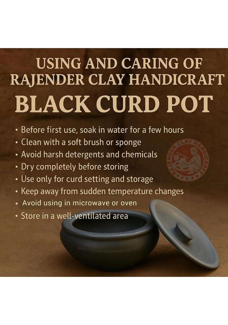 RAJENDER CLAY HANDICRAFT Handmade Dahi Handi Black Clay Curd Pot | 500 ml | 16.9 fl oz | Non-Toxic - Indya