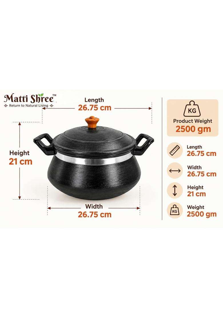 Matti Shree Unglazed Clay Handi for Cooking with Lid | 1 L | 1.1 Qt - Indya