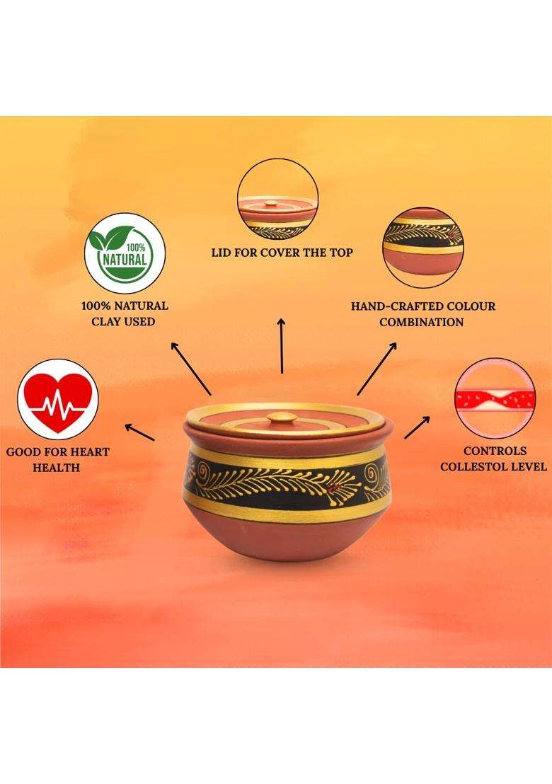 Terra Charms Handcrafted Black Clay Handi Cooking Pot with Lids | 3-Piece Set | With Lid - Indya