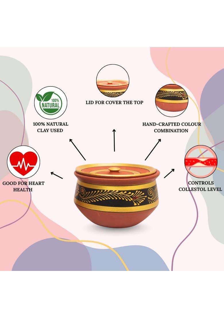 Terra Charms Handcrafted Black Clay Handi Cooking Pot with Lids | 3-Piece Set | With Lid - Indya