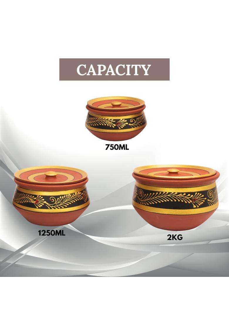 Terra Charms Handcrafted Black Clay Handi Cooking Pot with Lids | 3-Piece Set | With Lid - Indya