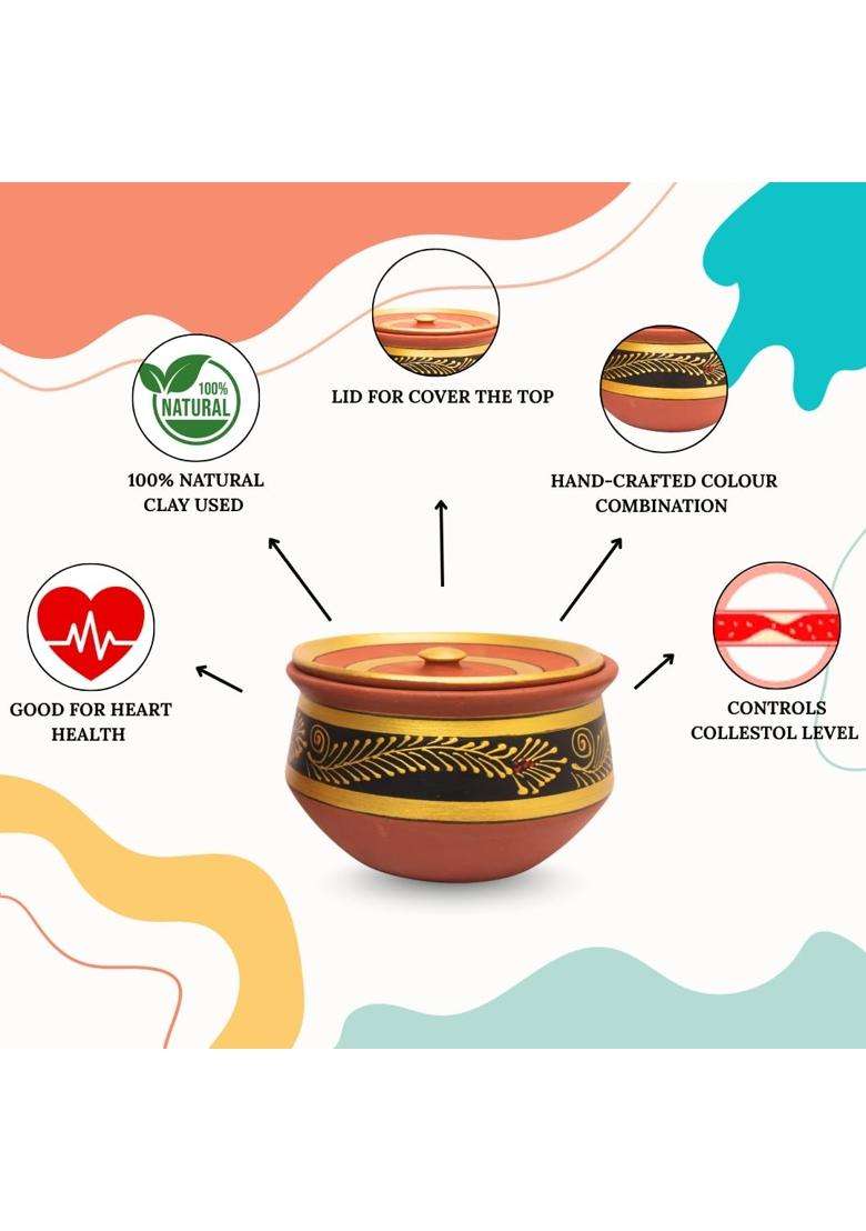 Terra Charms Handcrafted Black Clay Handi Cooking Pot with Lids | 3-Piece Set | With Lid - Indya
