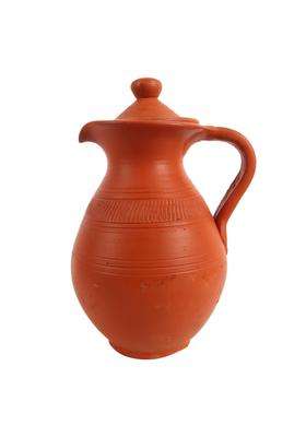 KSI Clay Water Jug Terracotta Water Jug with Lid and Handle | 1.5 L | 1.6 Qt | Non-Toxic | Handcrafted