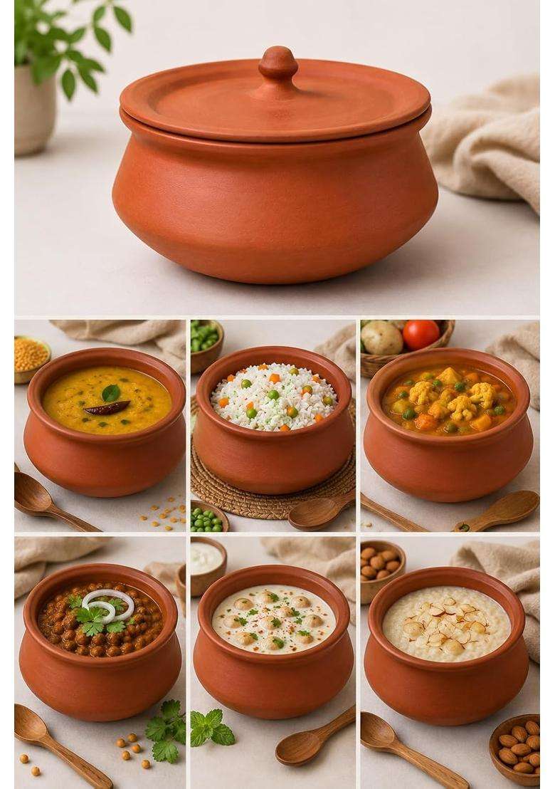Clay Root Organic Clay Dahi Handi with Lid | 1000 ml | 33.8 fl oz - Indya