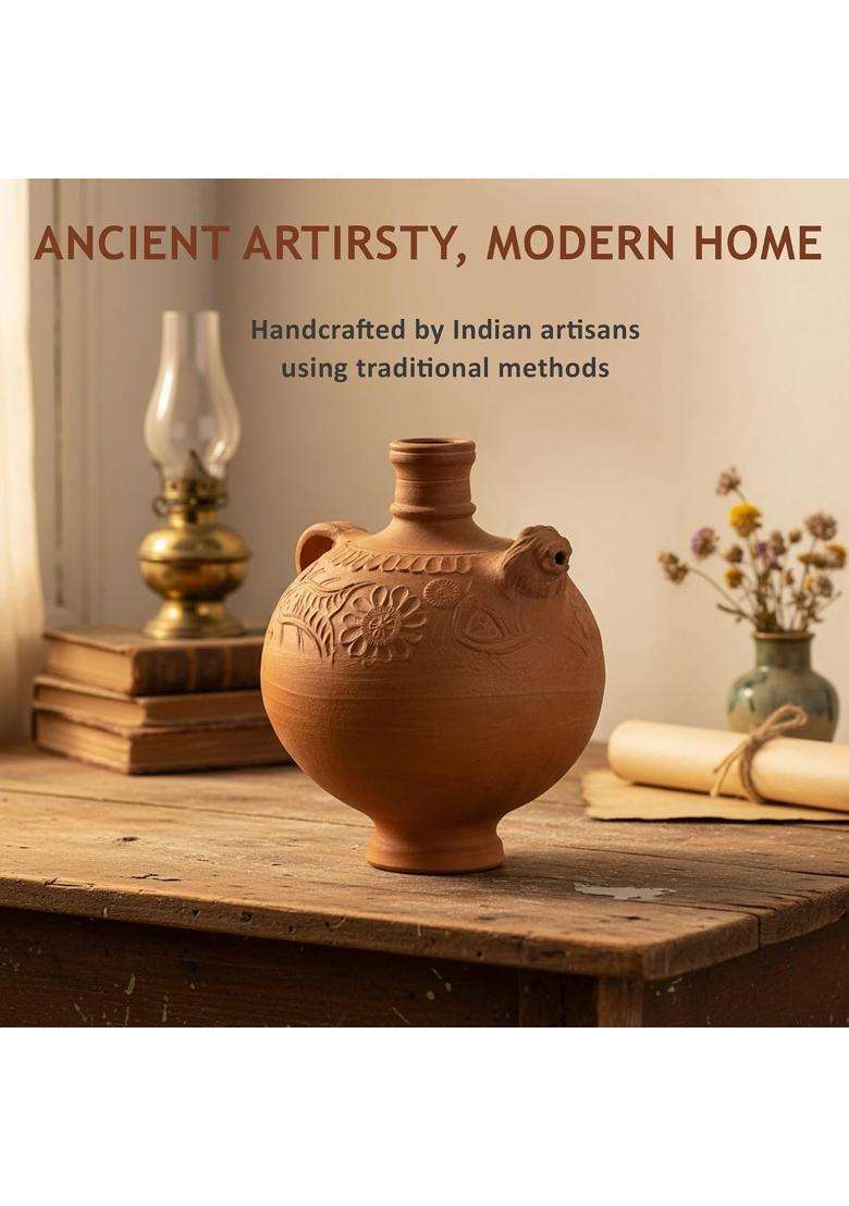B S NATURAL Handmade Clay Water Surahi | 6 L | 6.3 Qt - Indya