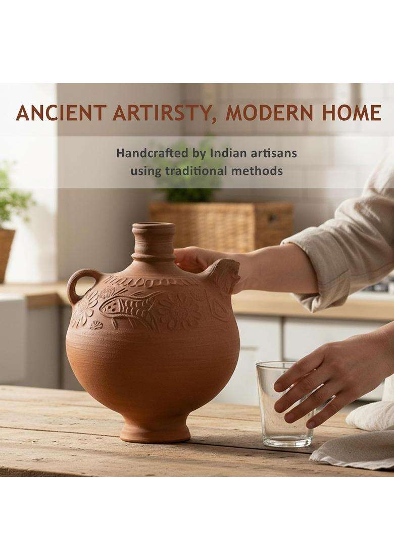 B S NATURAL Handmade Clay Water Surahi | 6 L | 6.3 Qt - Indya