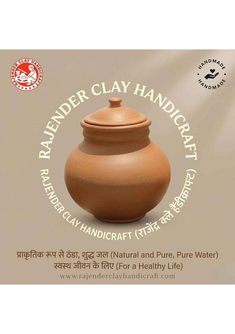 RAJENDER CLAY HANDICRAFT Mitti GOL Matka with Glass | 5 L | 5.3 Qt | Handcrafted - Indya