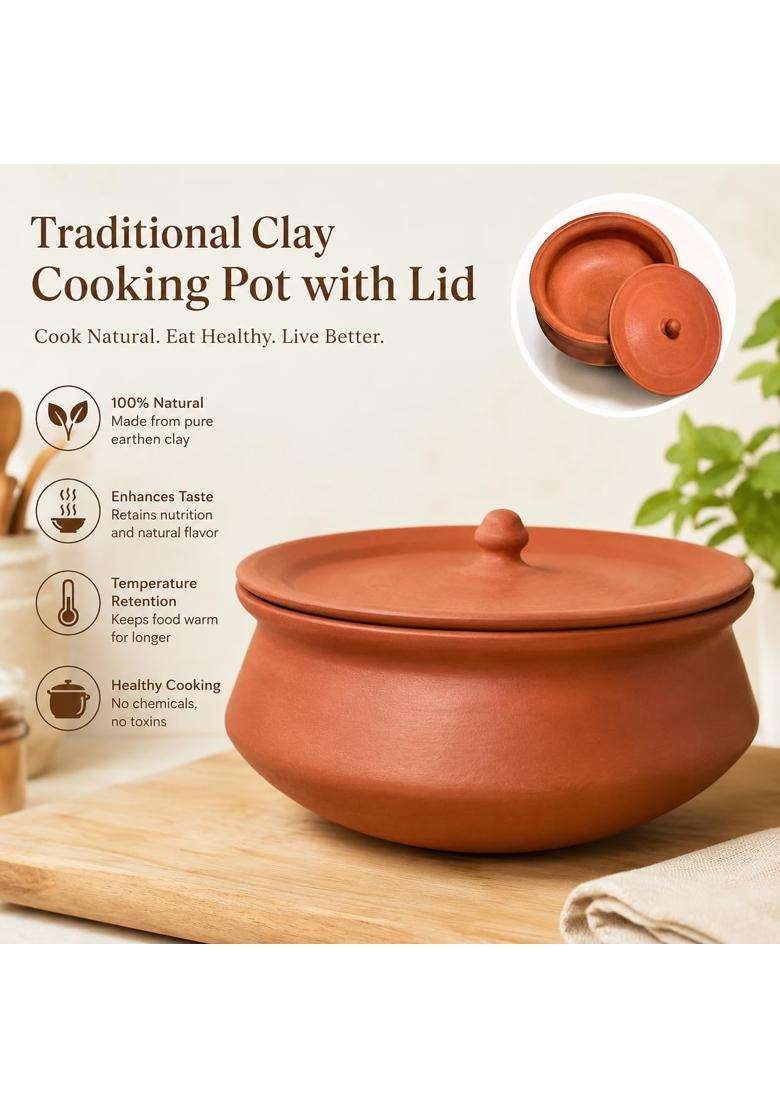 Clay Root Organic Clay Dahi Handi with Lid | 500 ml | 16.9 fl oz - Indya