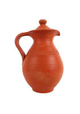 KSI Clay Water Jug Terracotta Water Jug with Lid and Handle | 2 L | 2.1 Qt | Non-Toxic | Handcrafted