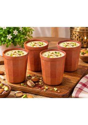 SHRIYAM CRAFT Clay Mitti Drinking Water Glass Milk Glass | 200 ml | 6.8 fl oz | Pack of 4